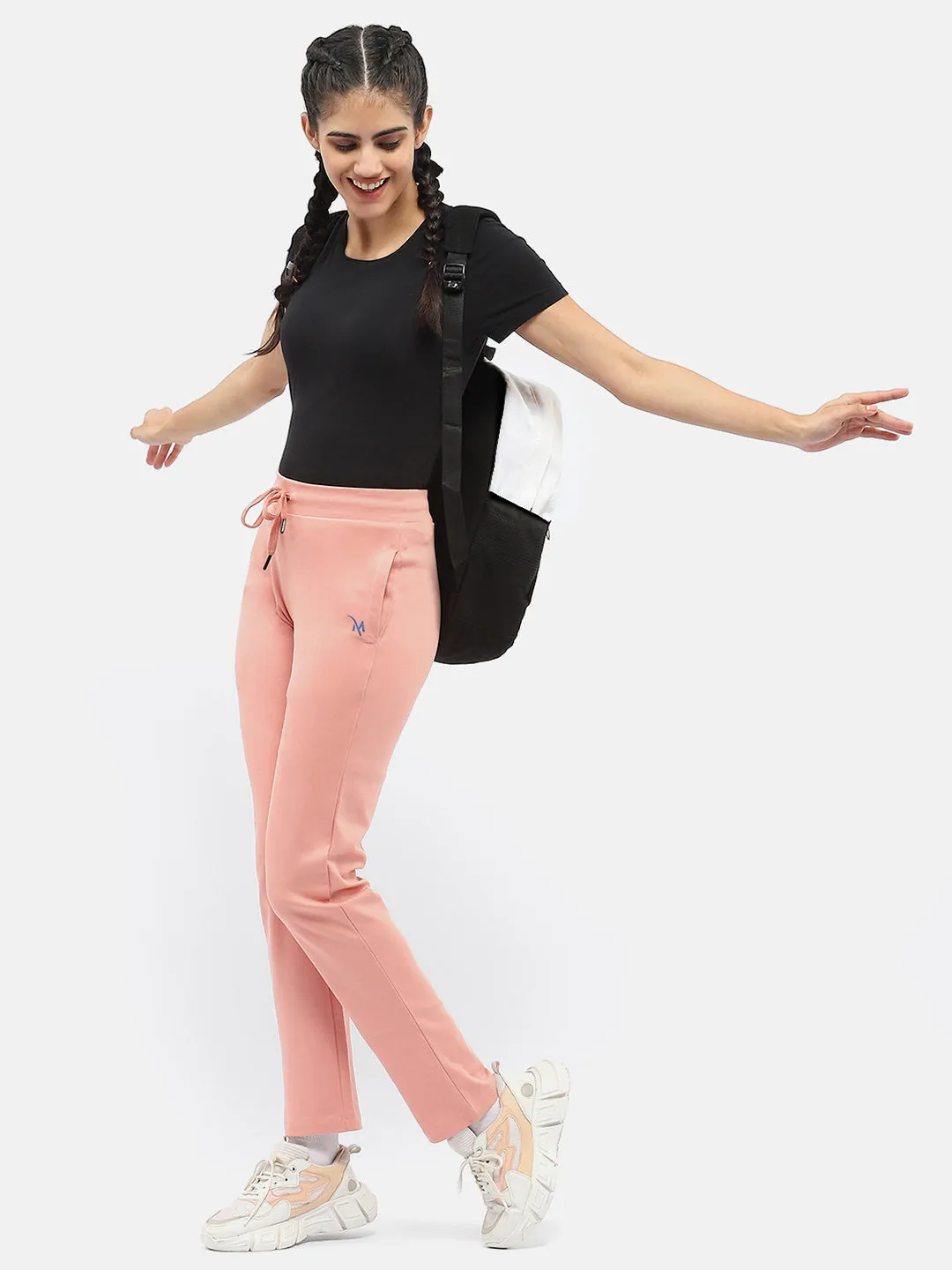 Madame Solid Peach Track Pants
