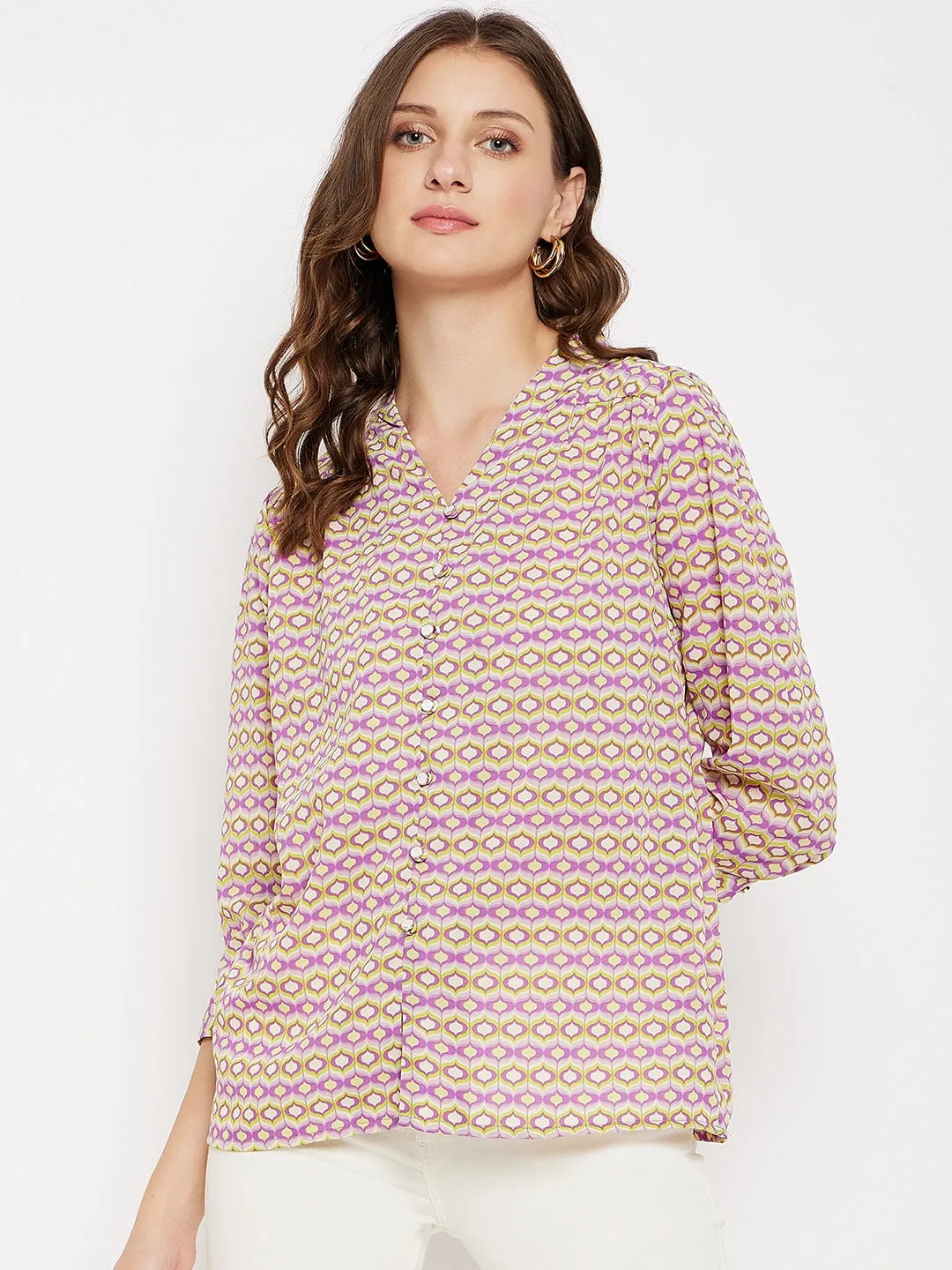 Madame V-Neck Buttoned Mauve Top