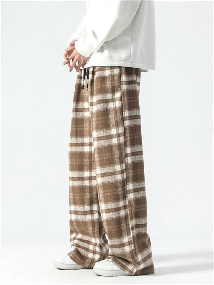 Male Casual Popular Elastic Waist Plaid Pants