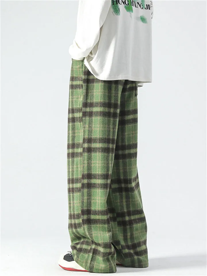 Male Casual Popular Elastic Waist Plaid Pants