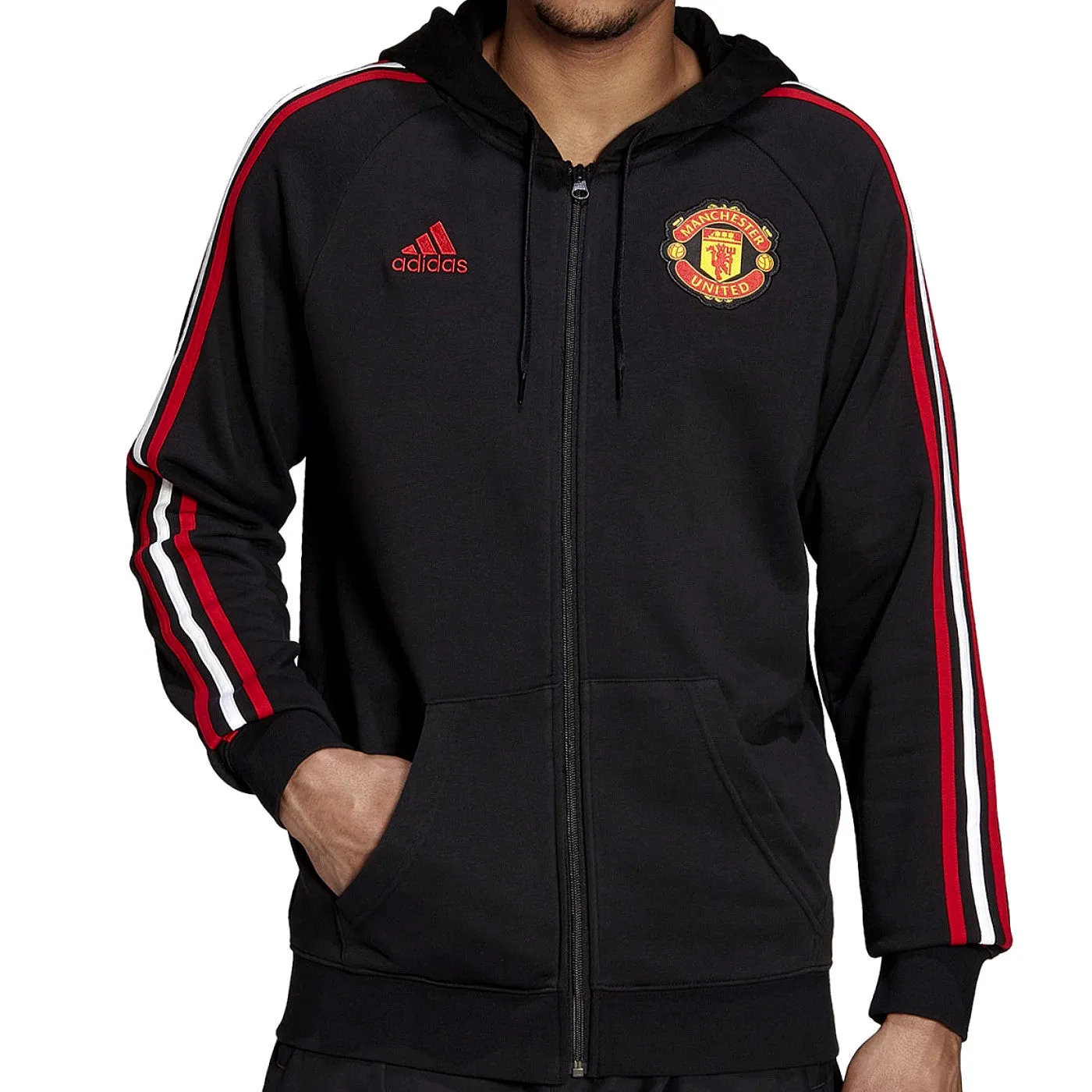 Manchester United Casual 3S black hooded tracksuit 2022/23 - Adidas