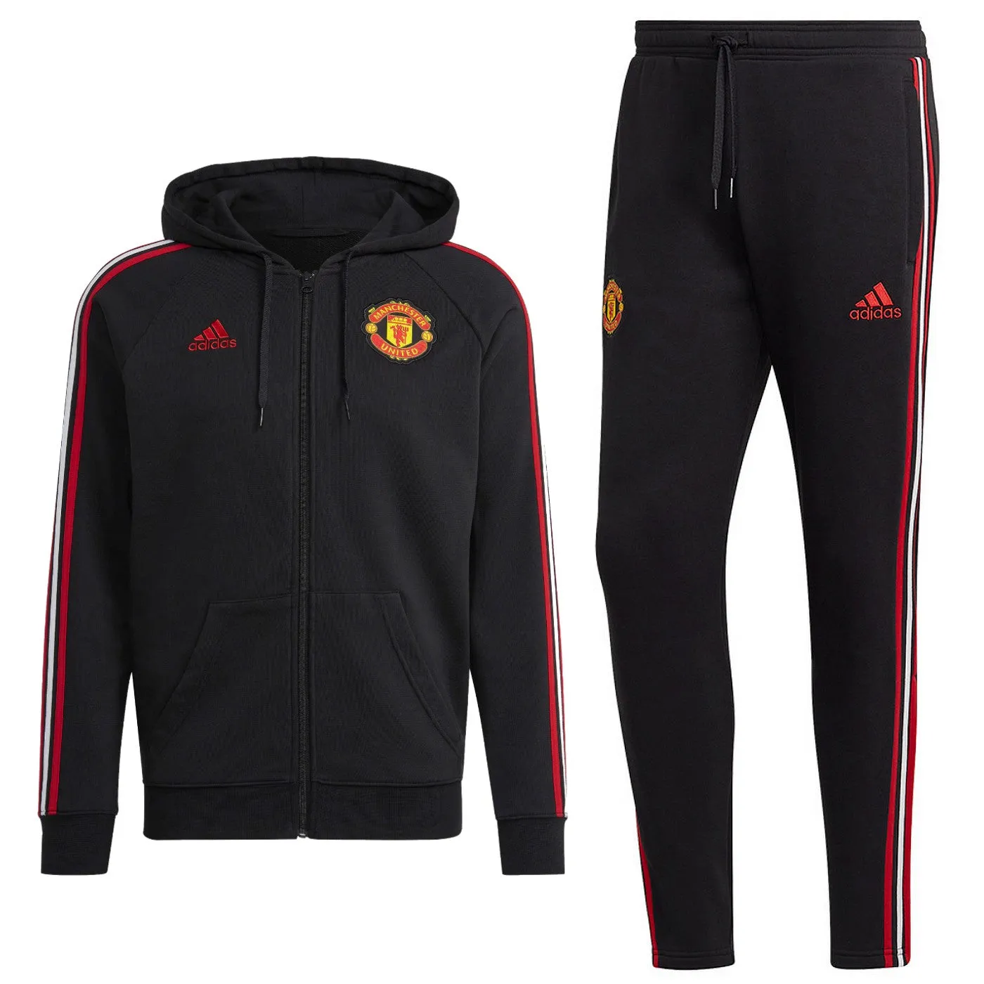 Manchester United Casual 3S black hooded tracksuit 2022/23 - Adidas