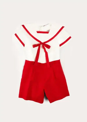 Mariner Collar Short Sleeve Two Piece Set in Red (12mths-6yrs)
