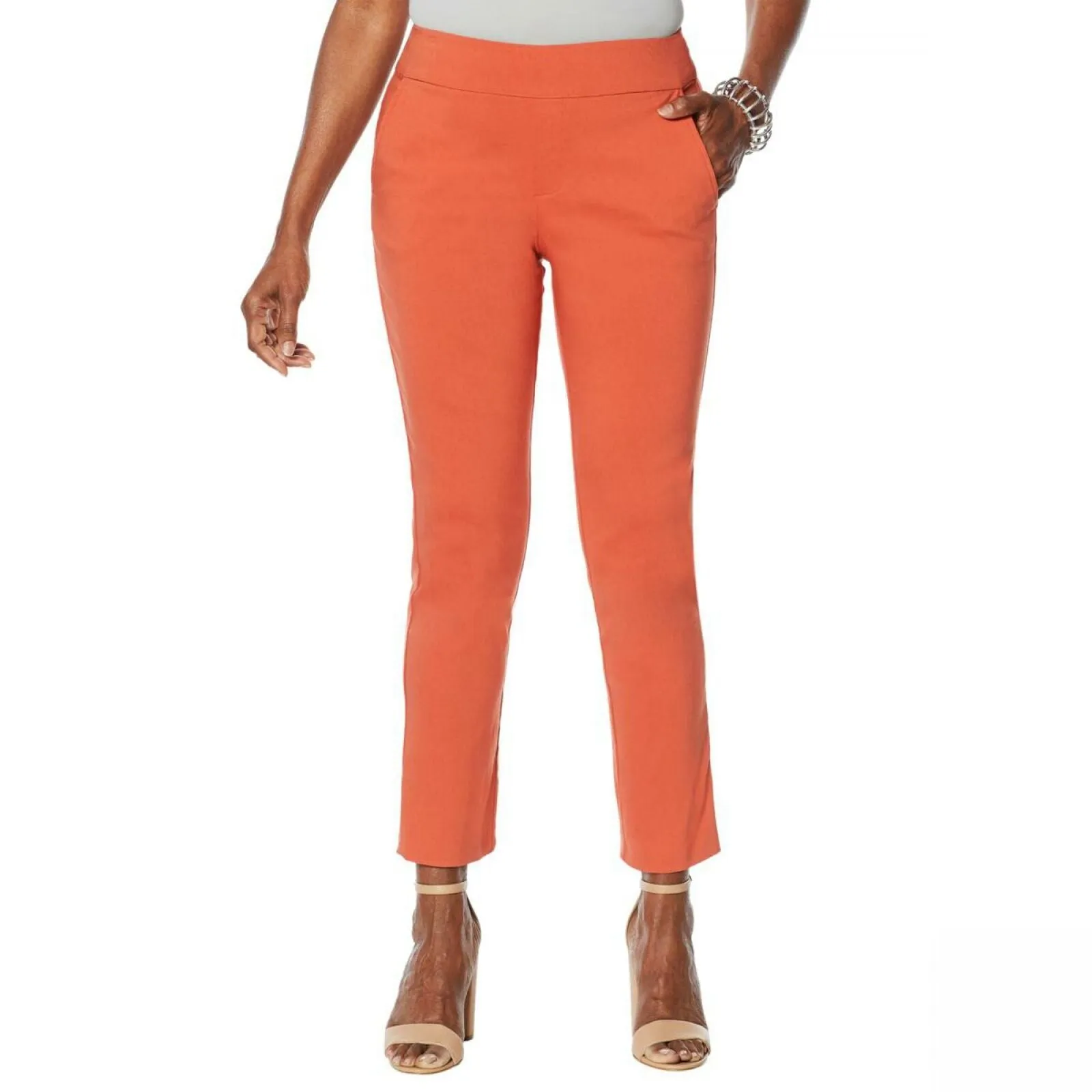 MarlaWynne FLATTERfit Stretch Twill Pants With Pockets Persimmon Petite 16