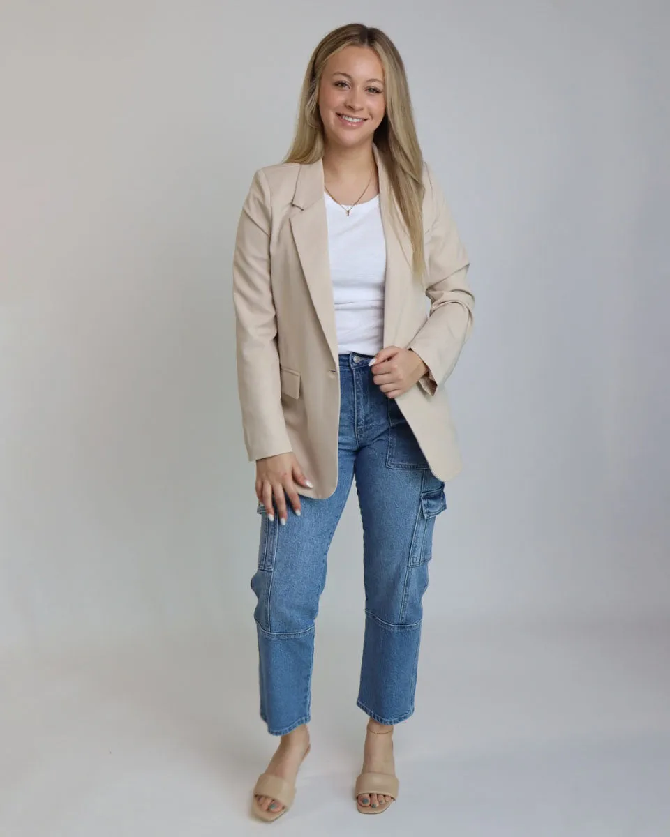 Medium Wash High Rise Cargo Jeans
