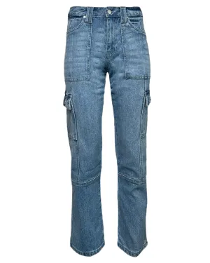 Medium Wash High Rise Cargo Jeans