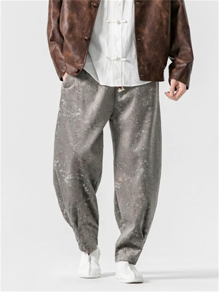 Men's Chinese Style Jacquard Winter Thickened Tapered Pants