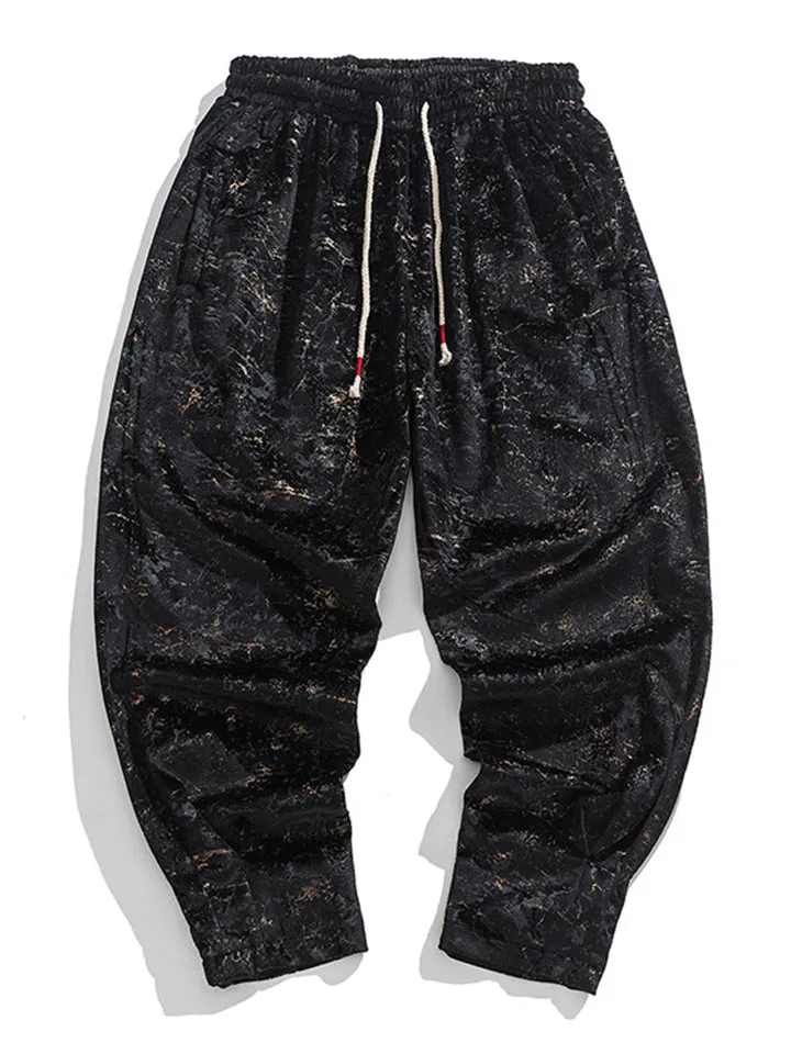 Men's Chinese Style Jacquard Winter Thickened Tapered Pants