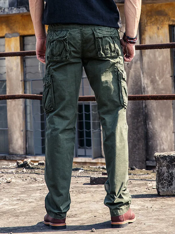 Men's Cotton Outdoor Casual Multi-Pocket Straight Cargo Pants