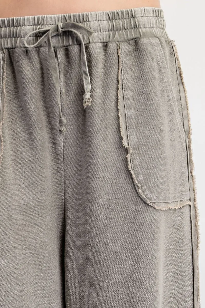 Mineral Washed Palazzo Pants - Ash