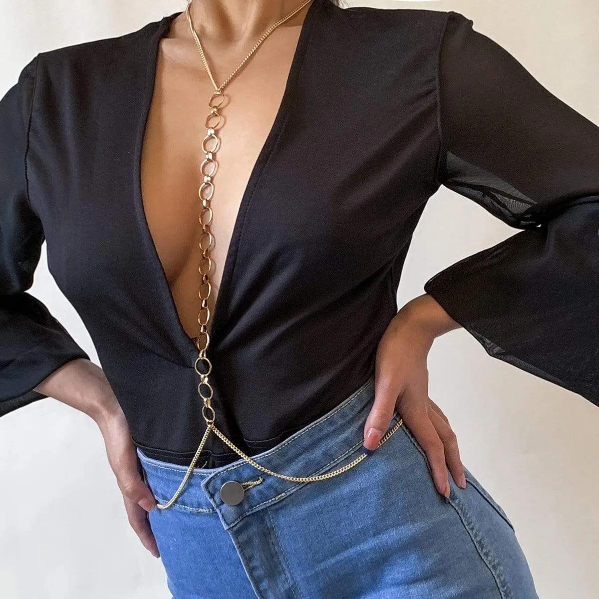 Minimalist Gold Silver Tone Halo Ring Body Chain