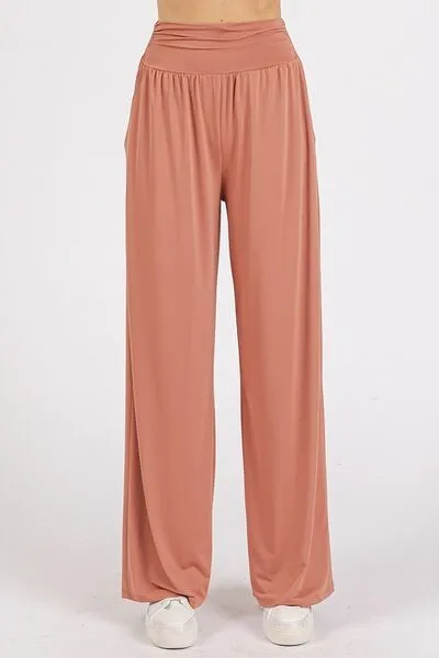 Mittoshop Stretch Banded Waist Wide Leg Pants with Pockets