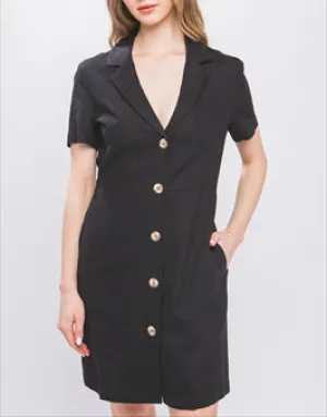 Natalia Collared Button Front Mini Dress In Black