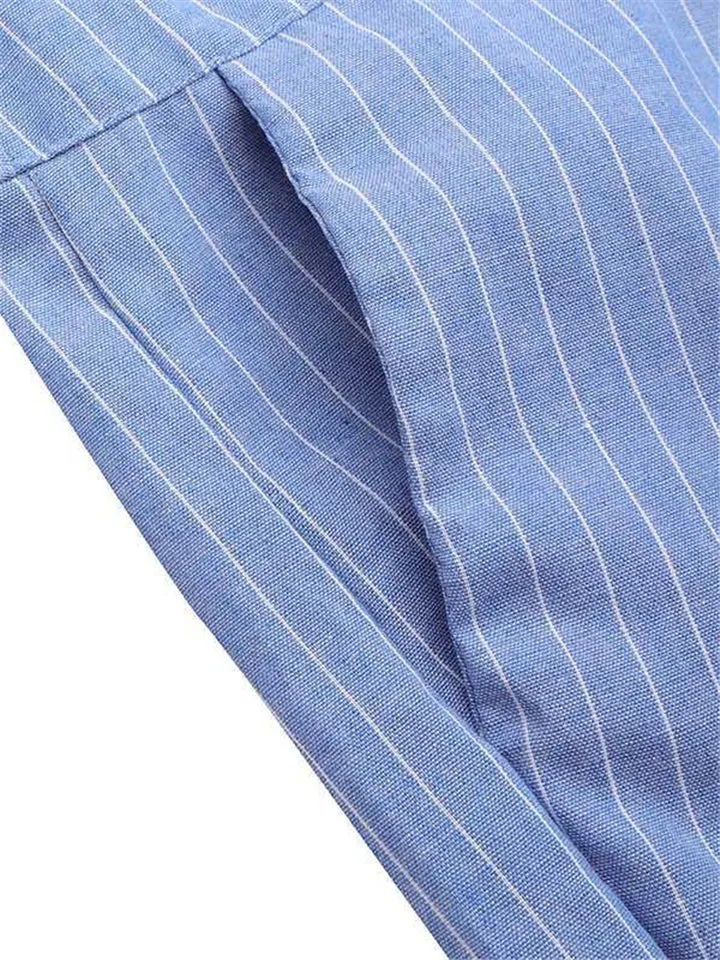 On-Trendy Side Tie Fastening Asymmetric Wrap Design Pocket Striped Pants