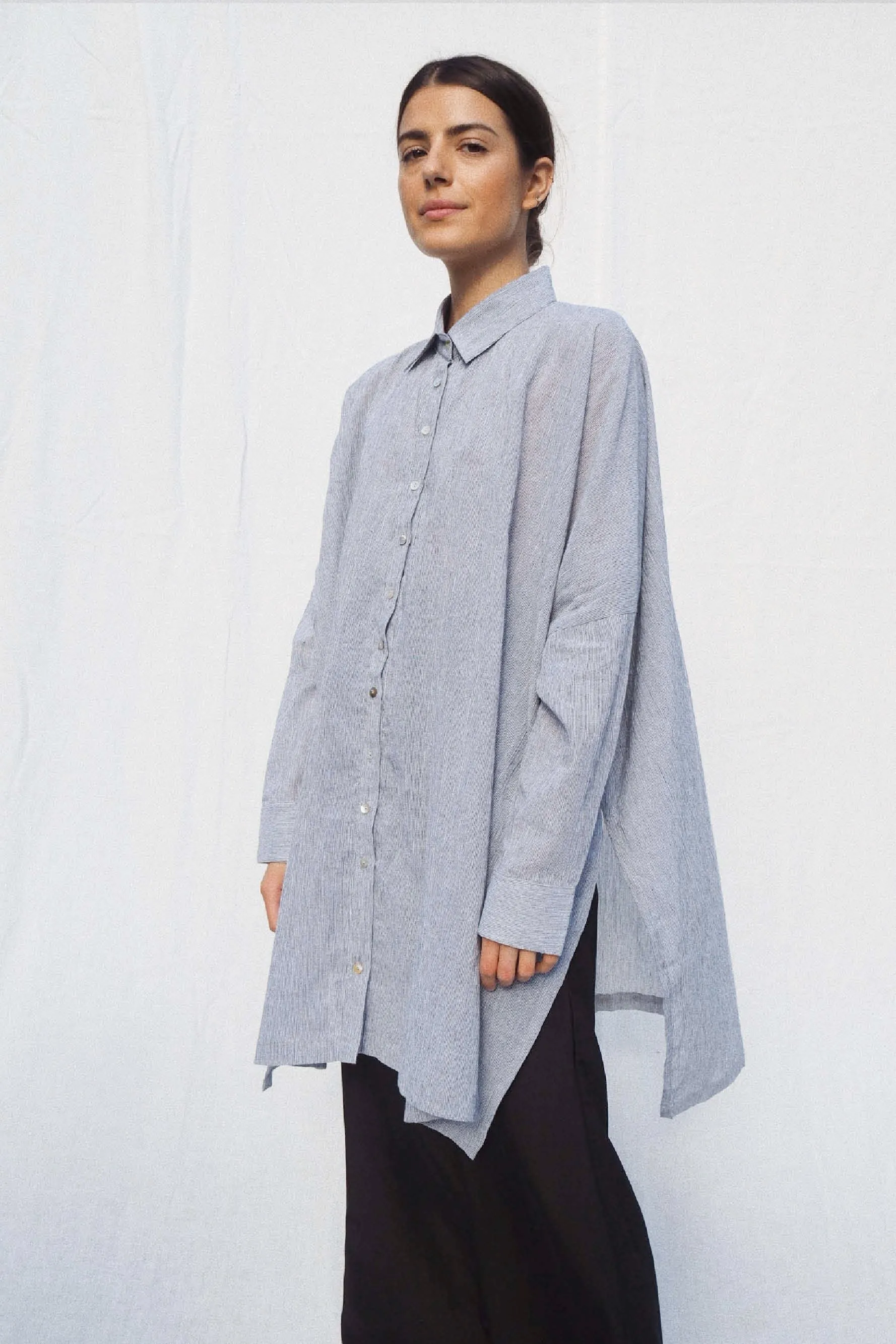 Oscar Oversized Cotton Shirt Pinstripe