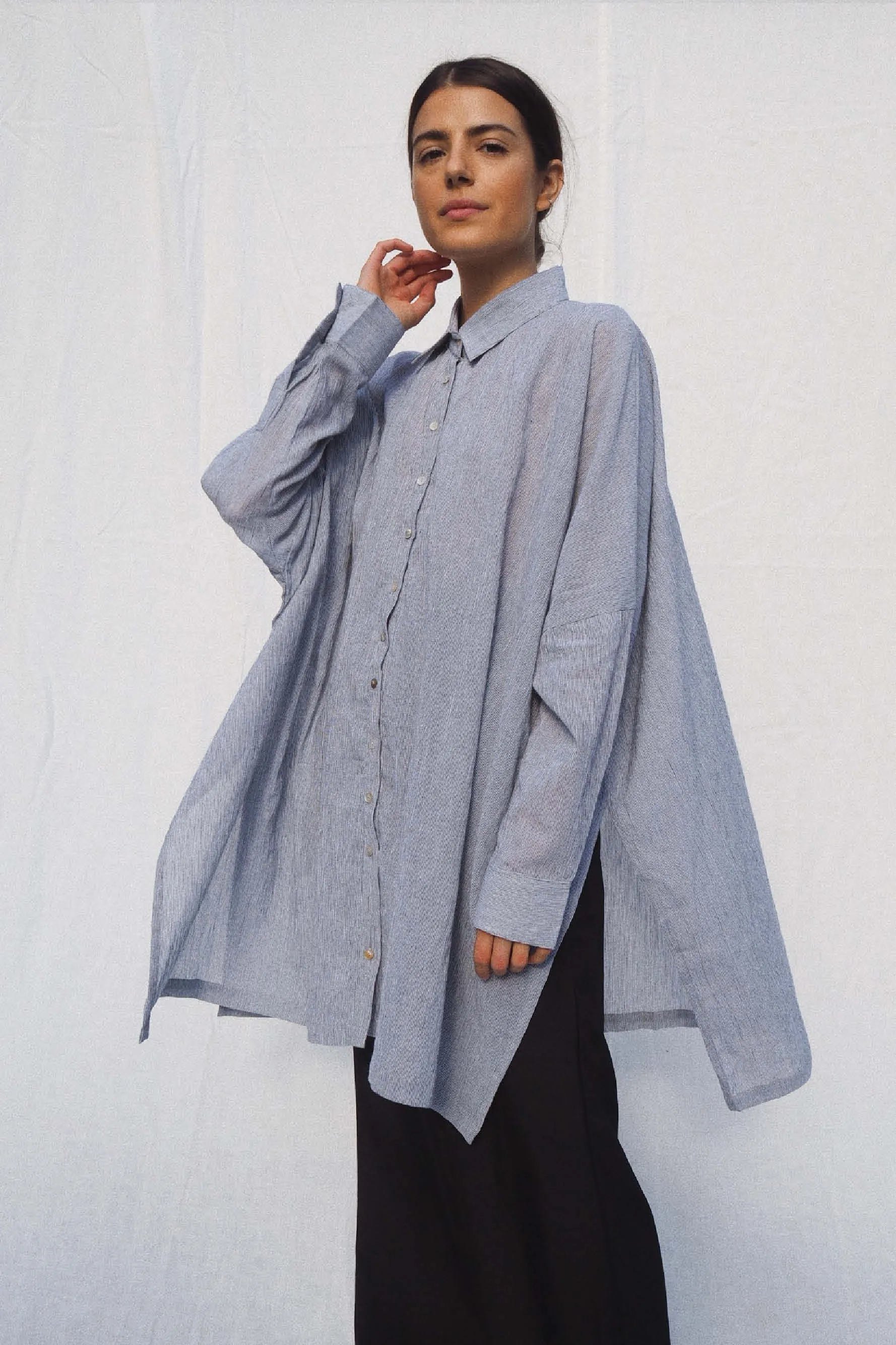 Oscar Oversized Cotton Shirt Pinstripe
