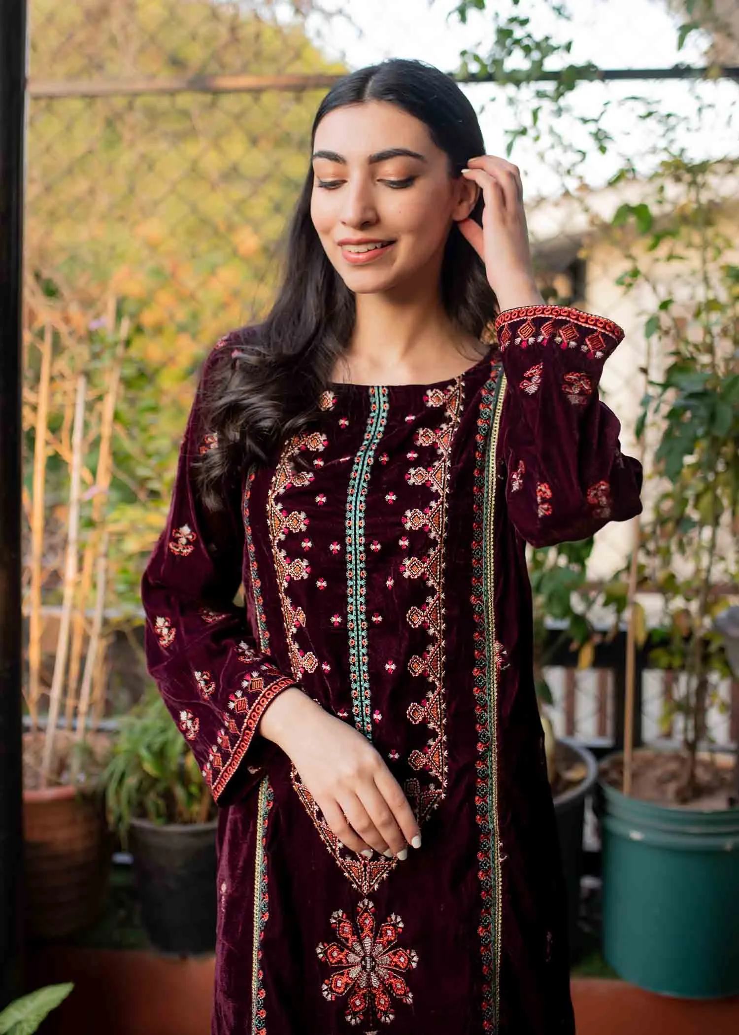 Pakistani Velvet Dress with Fine Embroidery #PF261