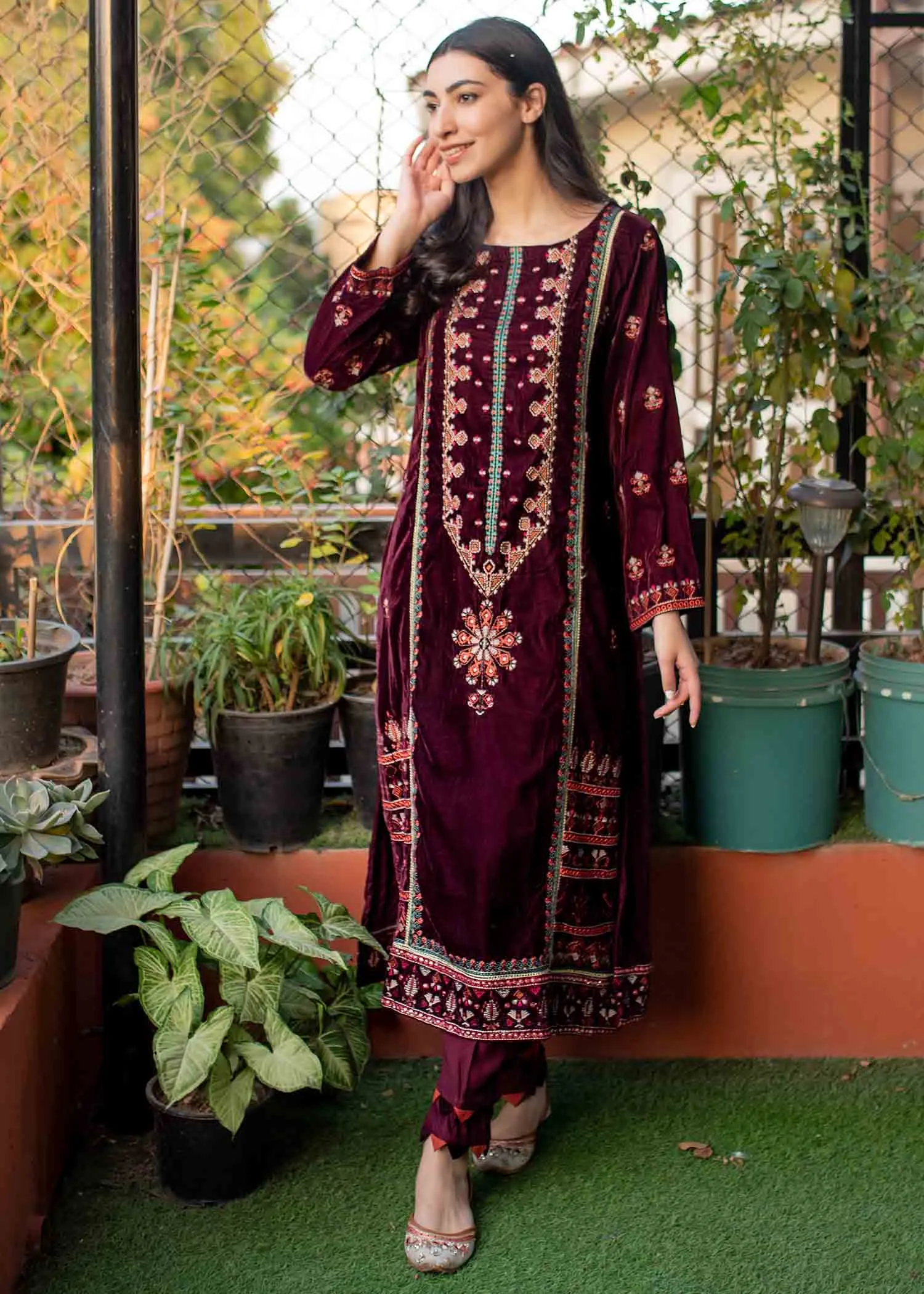 Pakistani Velvet Dress with Fine Embroidery #PF261