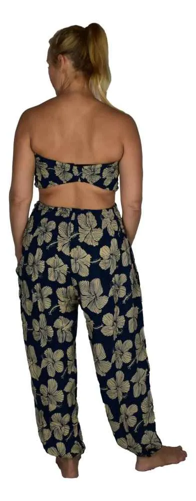 Pant with Bandeau Top - Hibiscus - Navy and Cream