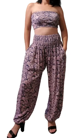 Pant with Bandeau Top - Pink & Blue Hibiscus