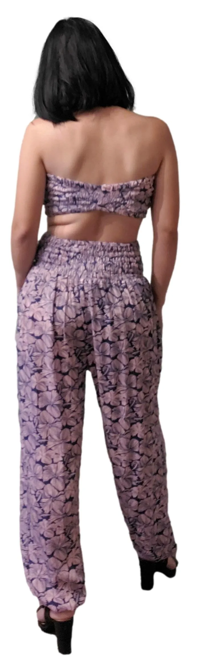 Pant with Bandeau Top - Pink & Blue Hibiscus