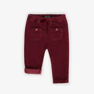 Pantalon bourgogne coupe ample en velours côtelé, bébé  || Burgundy loose fit pants in corduroy, baby