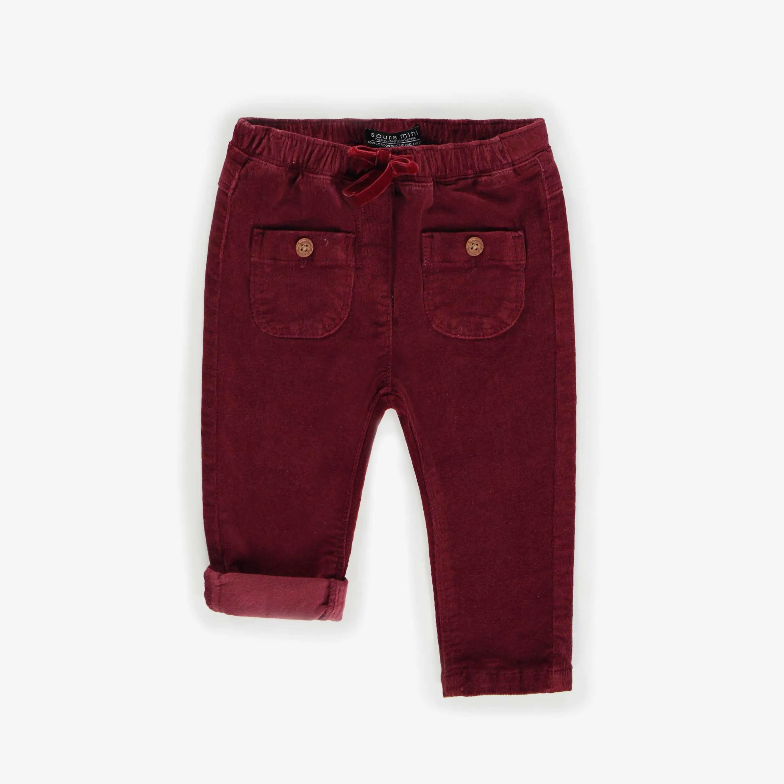 Pantalon bourgogne coupe ample en velours côtelé, bébé  || Burgundy loose fit pants in corduroy, baby
