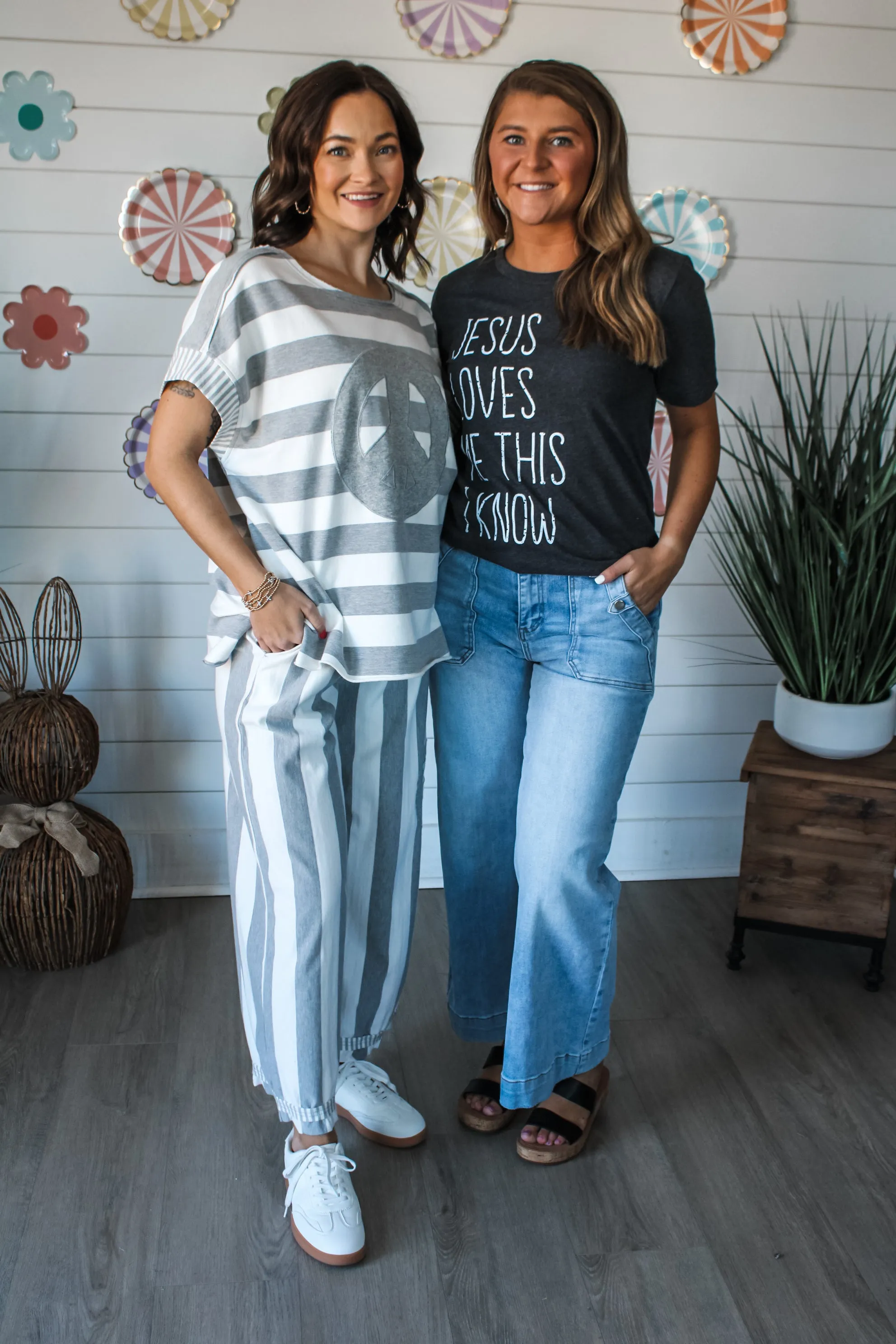 Peace Out Striped Top • White/Grey