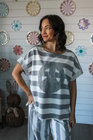 Peace Out Striped Top • White/Grey