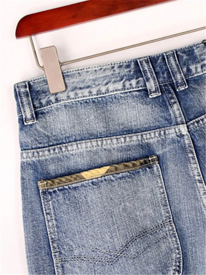 Personalized Trendy Multiple Pockets Washed Effect Straight-Leg Jeans For Men