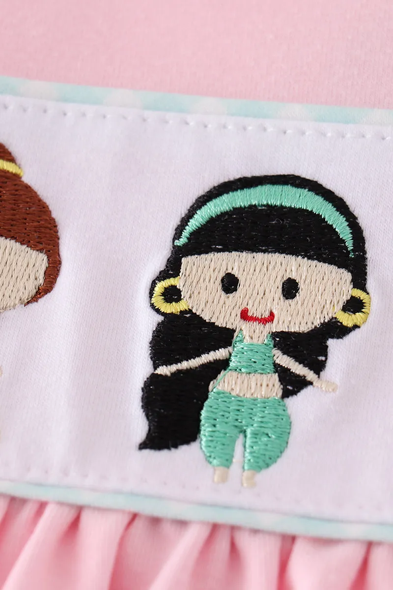 Pink Princess Embroidery Girl Set