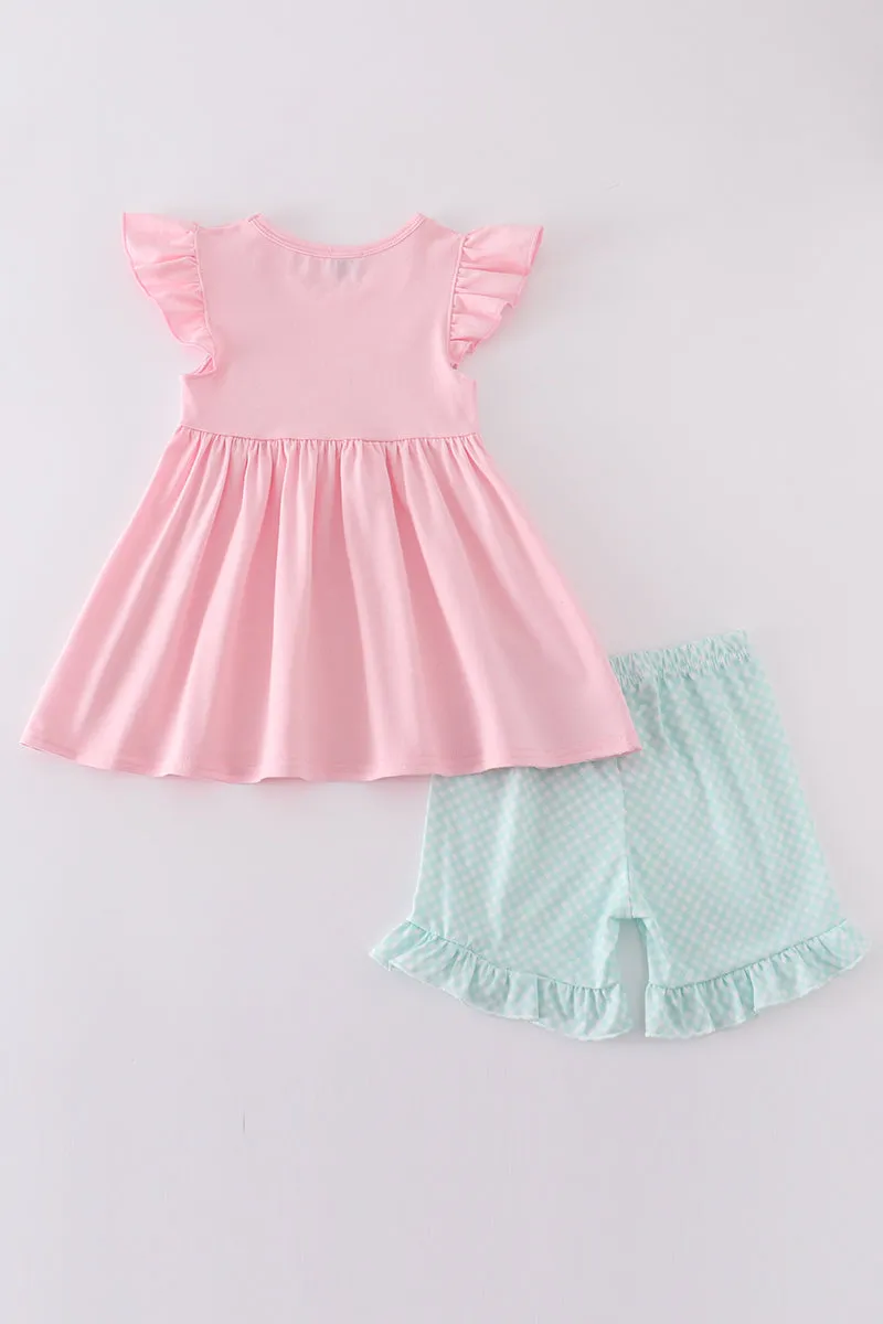 Pink Princess Embroidery Girl Set