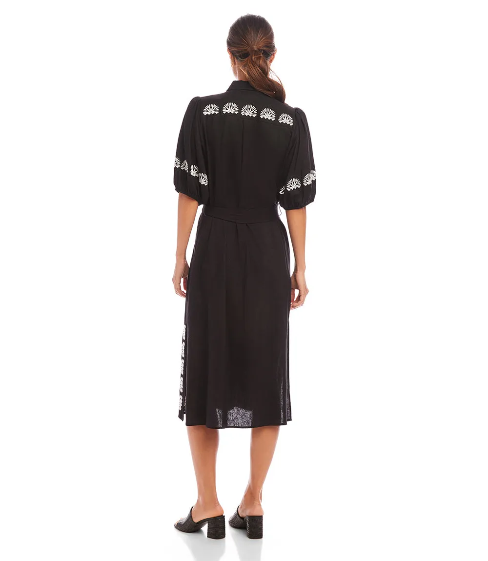 Puff Sleeve Embroidered Shirtdress