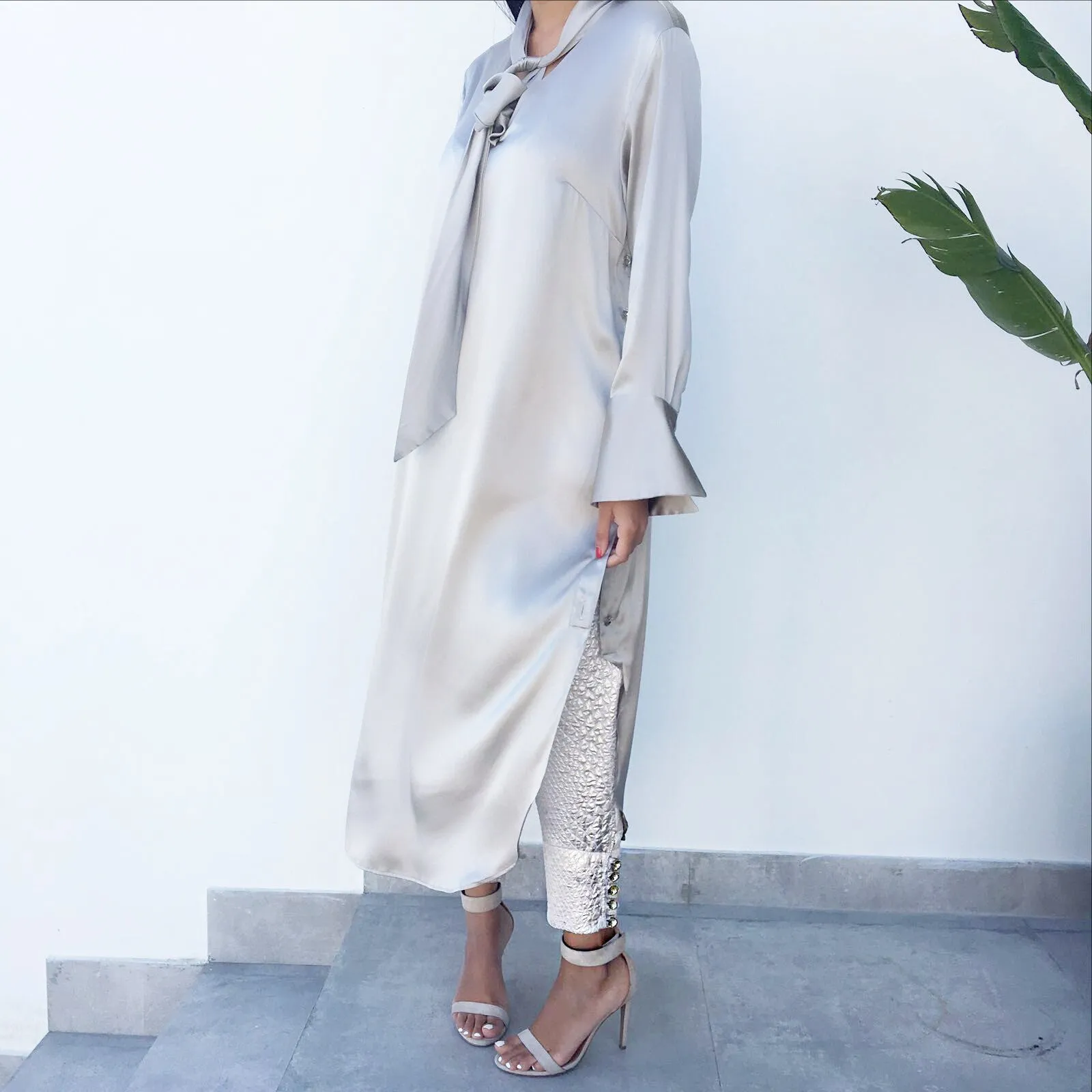 Qabeela SS17 Silk Evening Shirt Dress With Swarovski Buttons