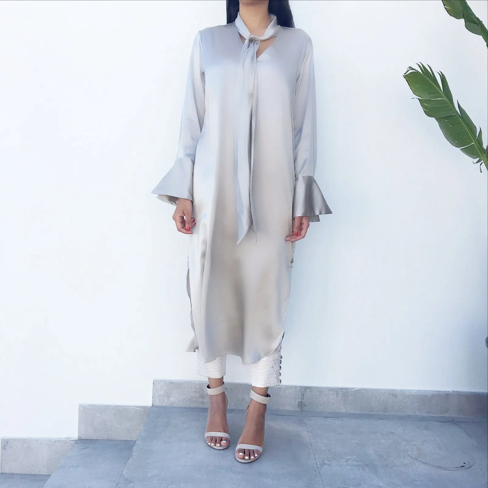 Qabeela SS17 Silk Evening Shirt Dress With Swarovski Buttons