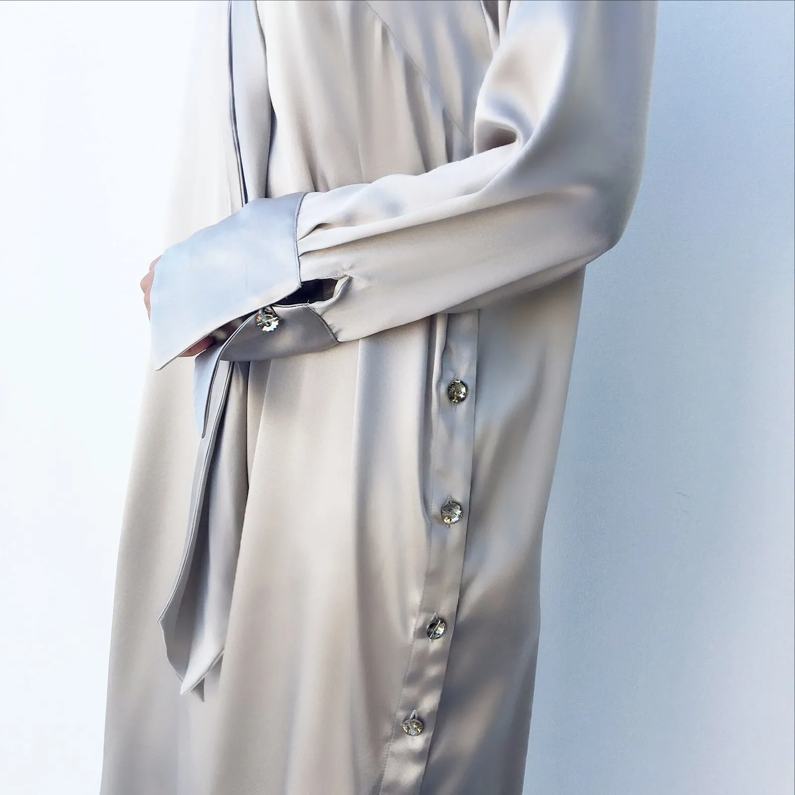 Qabeela SS17 Silk Evening Shirt Dress With Swarovski Buttons