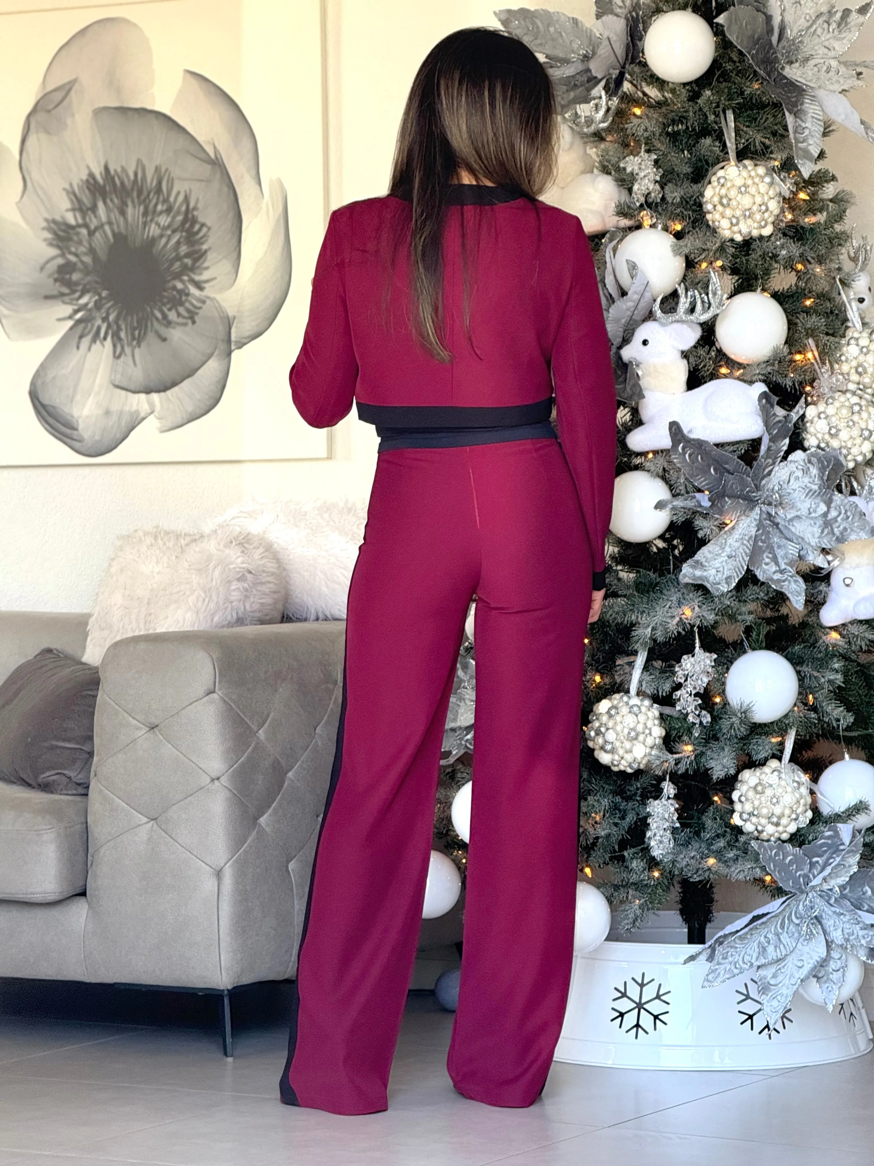 "Betina" Button Up Long Sleeve Top And Matching High Waisted Pants