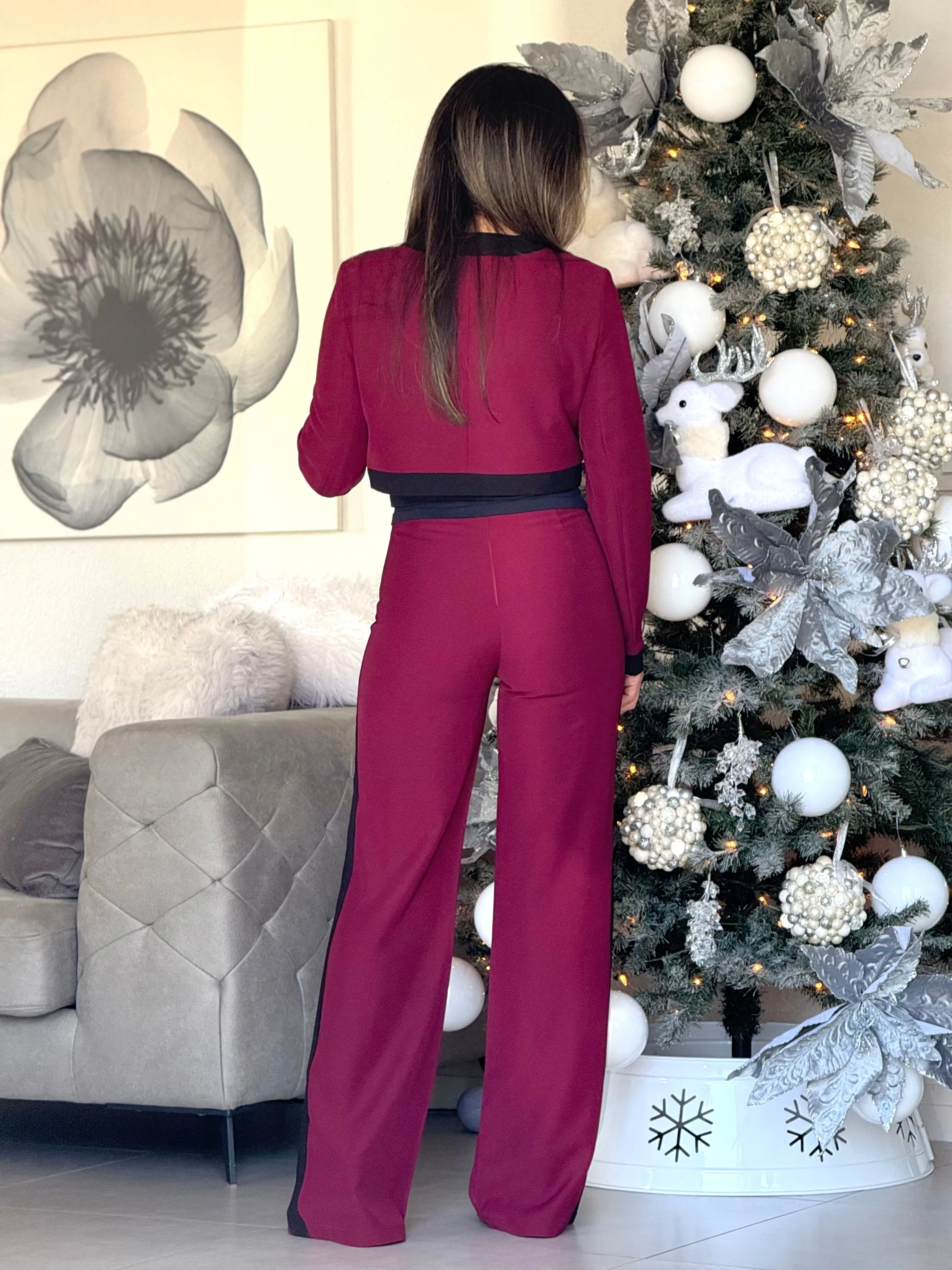 "Betina" Button Up Long Sleeve Top And Matching High Waisted Pants