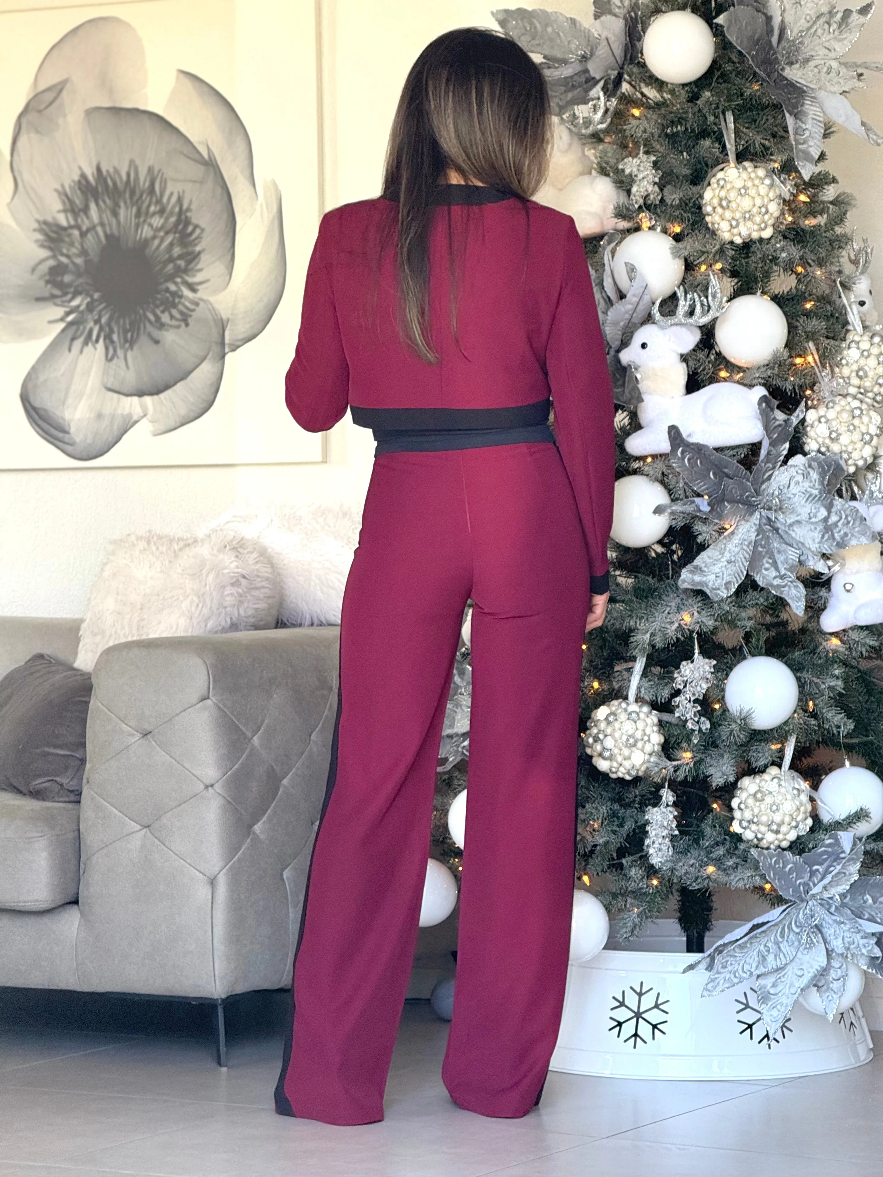 "Betina" Button Up Long Sleeve Top And Matching High Waisted Pants