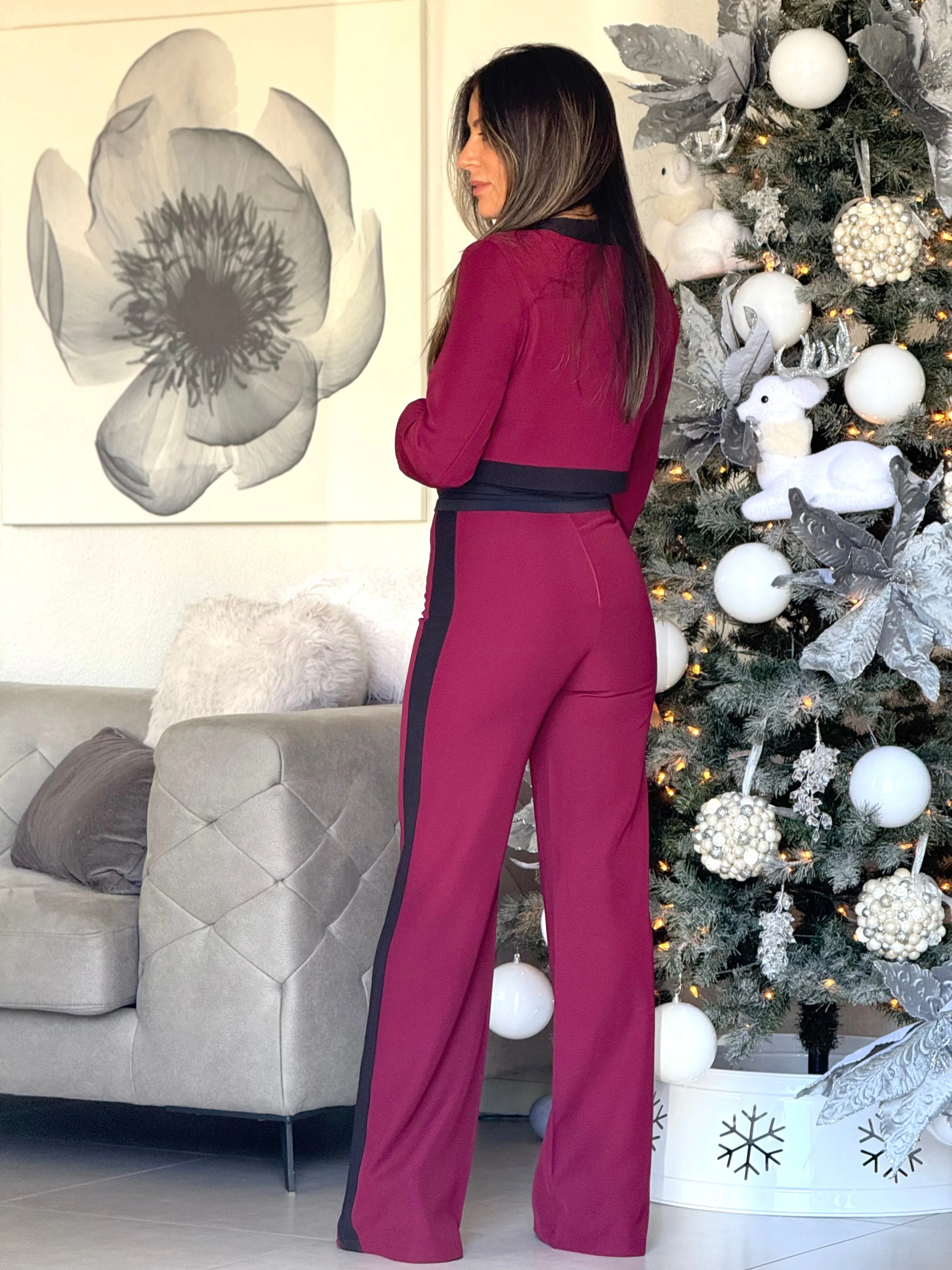 "Betina" Button Up Long Sleeve Top And Matching High Waisted Pants