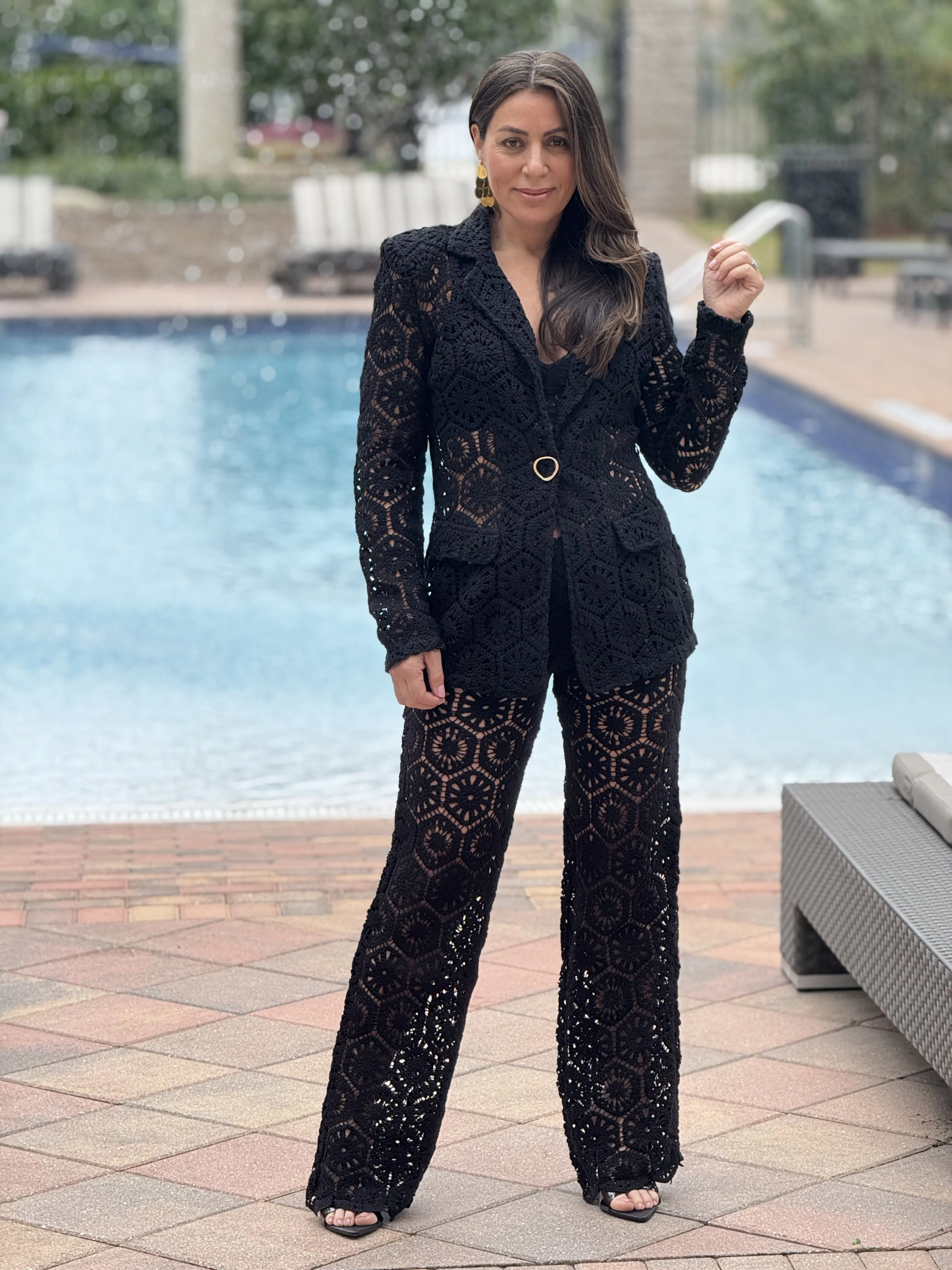 "Bianka" Stunning Crochet Blazer And Matching High Waisted Pants