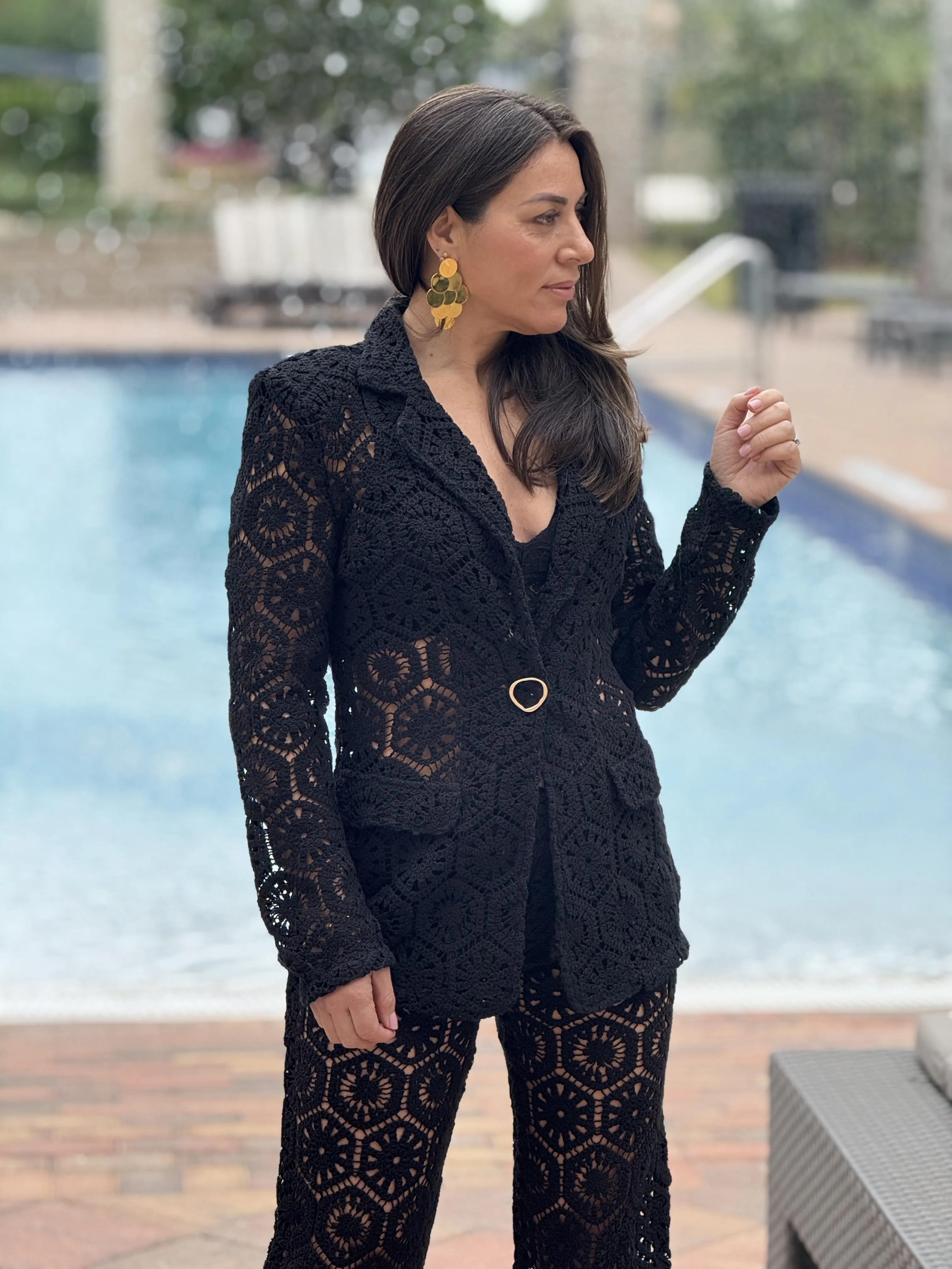 "Bianka" Stunning Crochet Blazer And Matching High Waisted Pants
