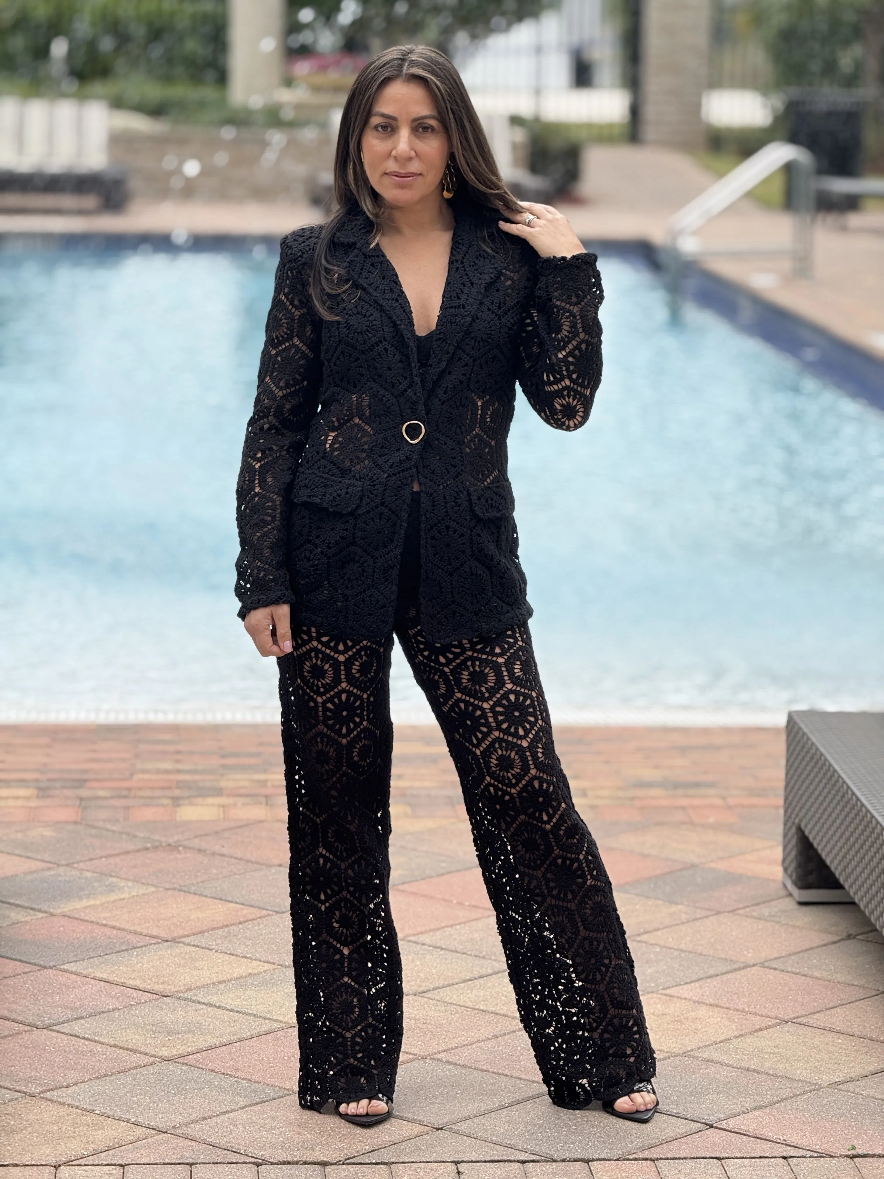 "Bianka" Stunning Crochet Blazer And Matching High Waisted Pants