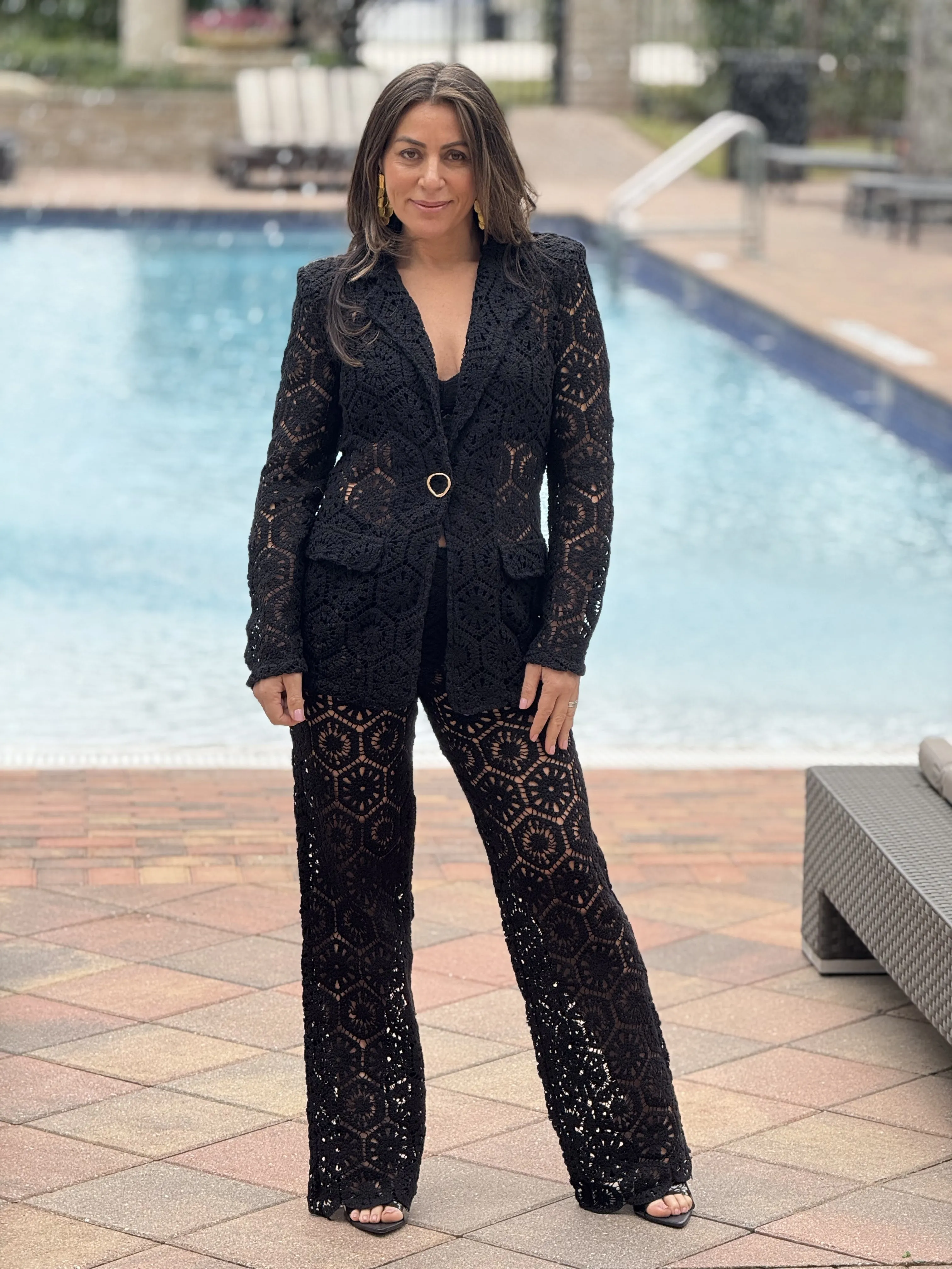 "Bianka" Stunning Crochet Blazer And Matching High Waisted Pants
