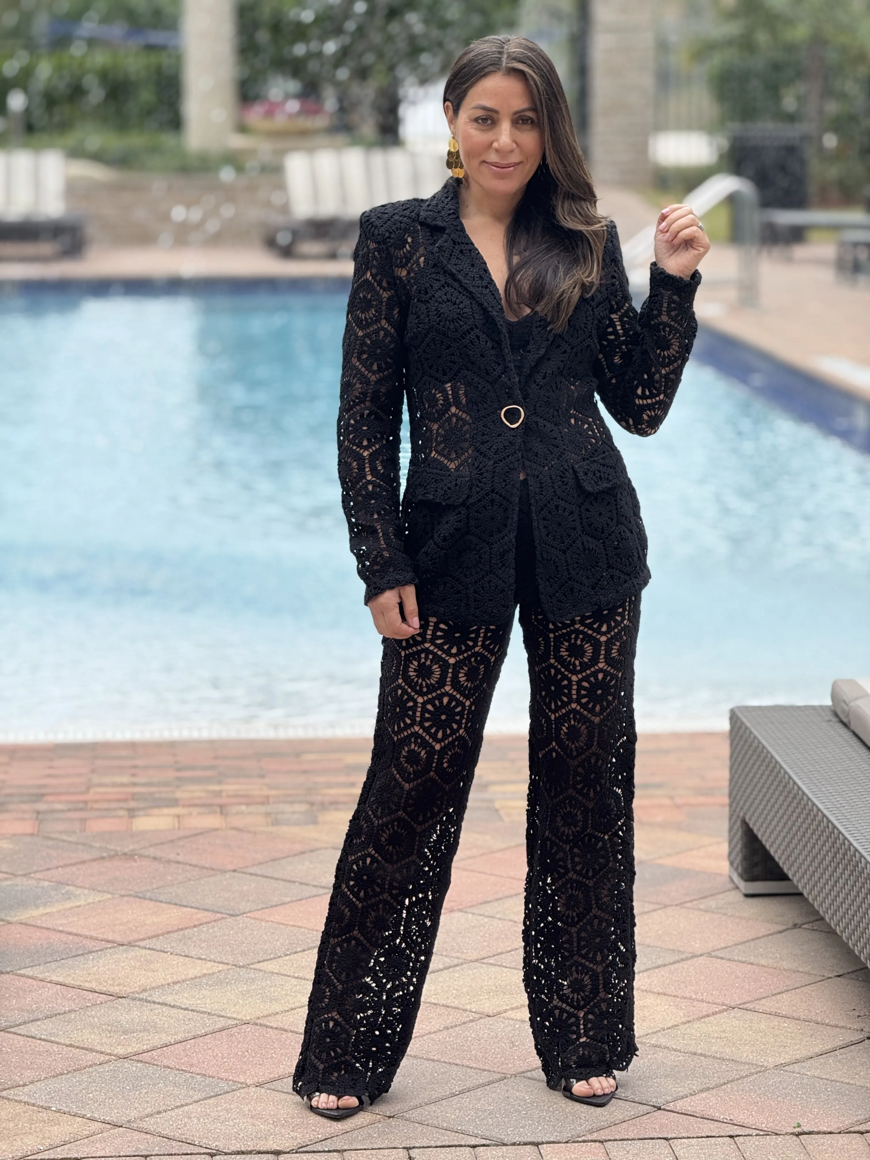 "Bianka" Stunning Crochet Blazer And Matching High Waisted Pants
