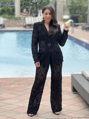 "Bianka" Stunning Crochet Blazer And Matching High Waisted Pants
