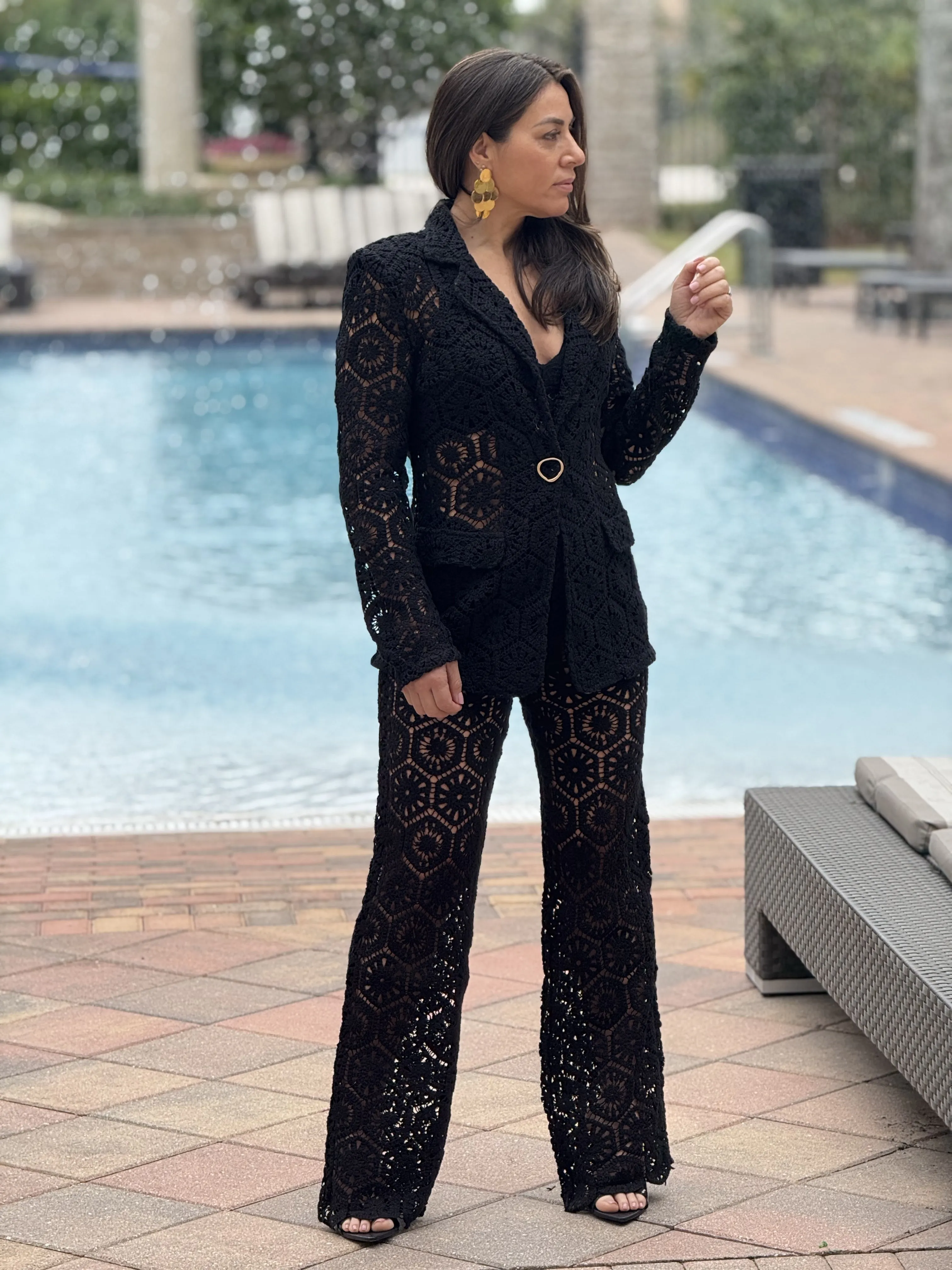 "Bianka" Stunning Crochet Blazer And Matching High Waisted Pants