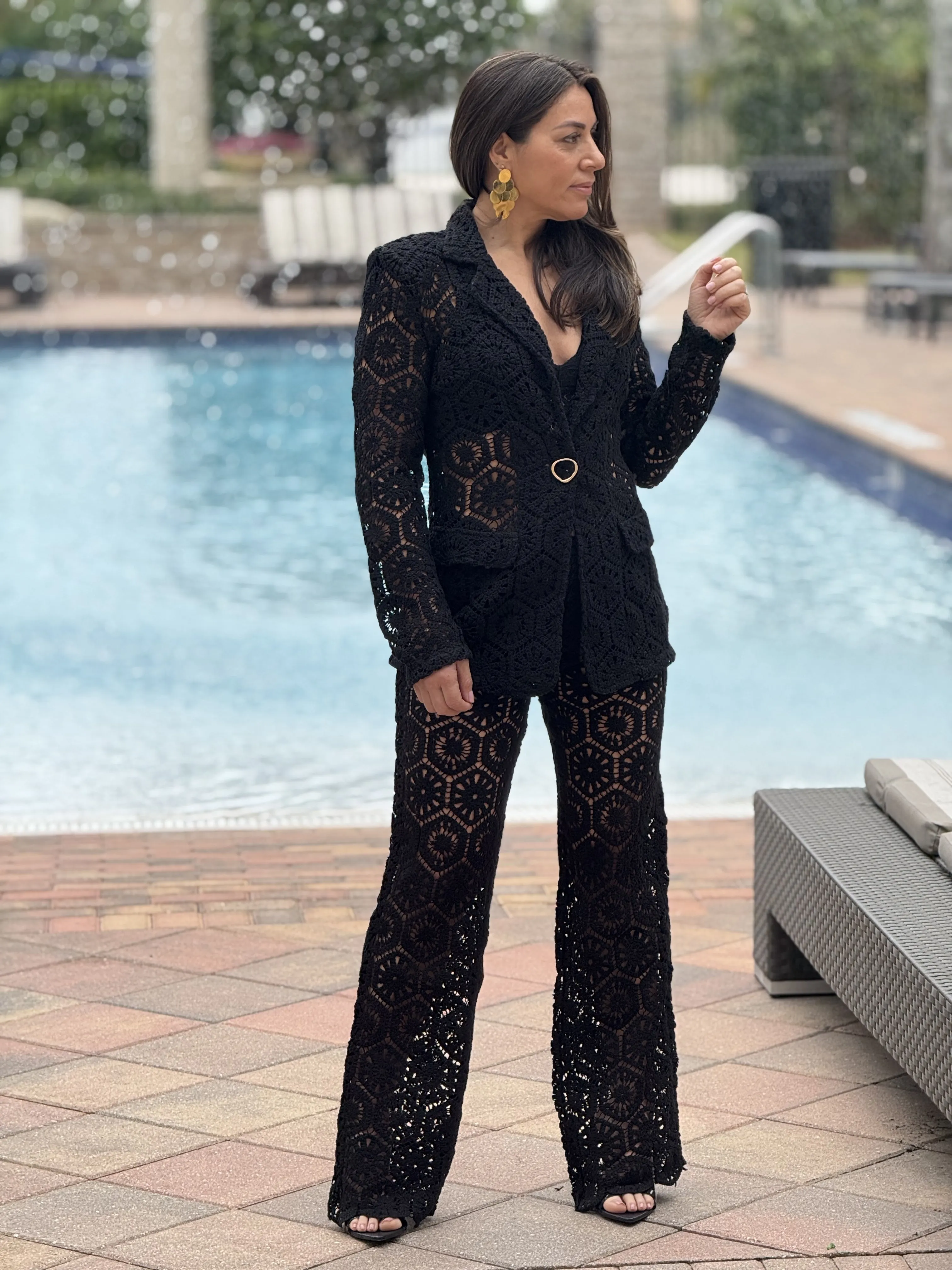 "Bianka" Stunning Crochet Blazer And Matching High Waisted Pants