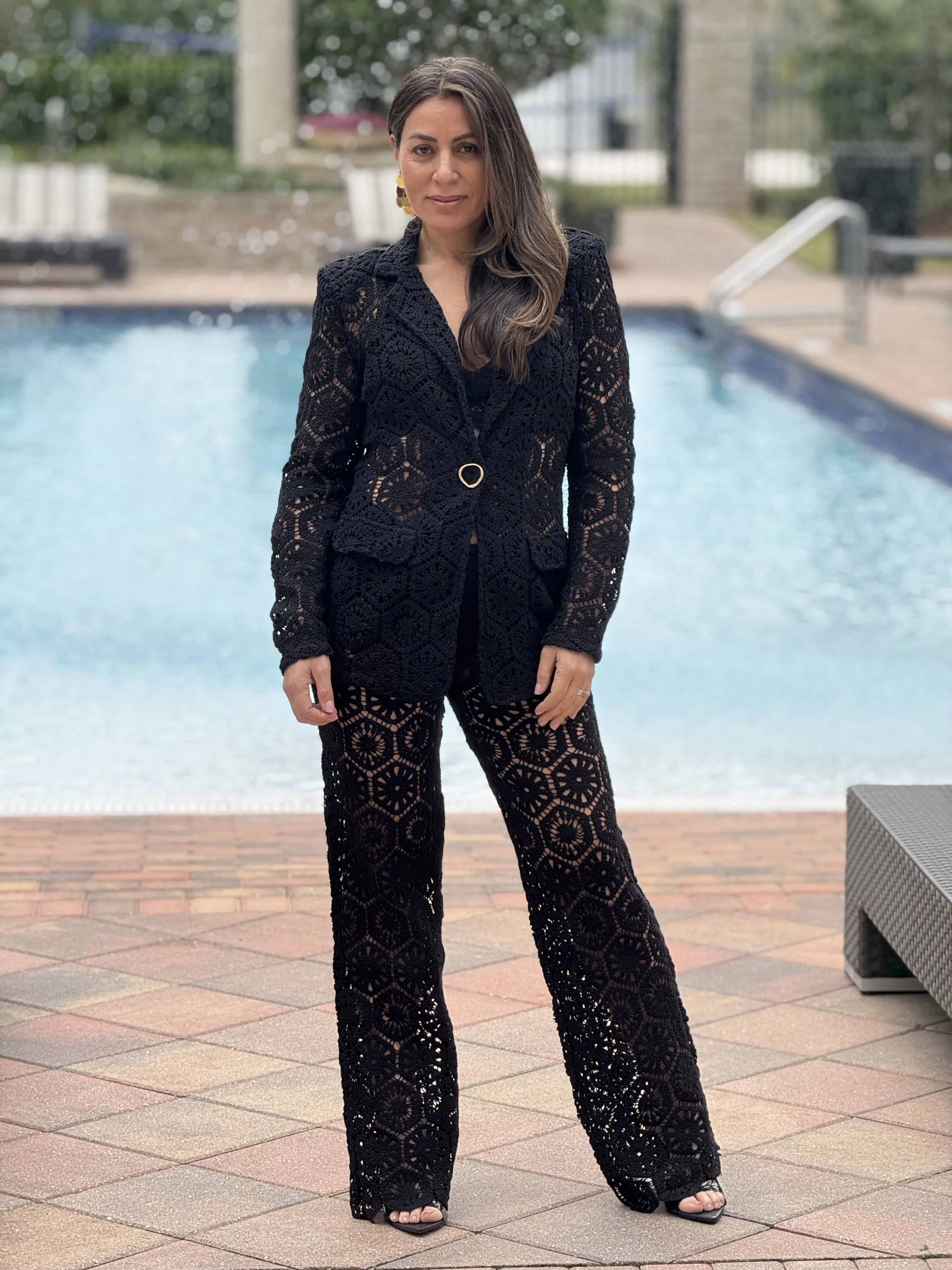 "Bianka" Stunning Crochet Blazer And Matching High Waisted Pants