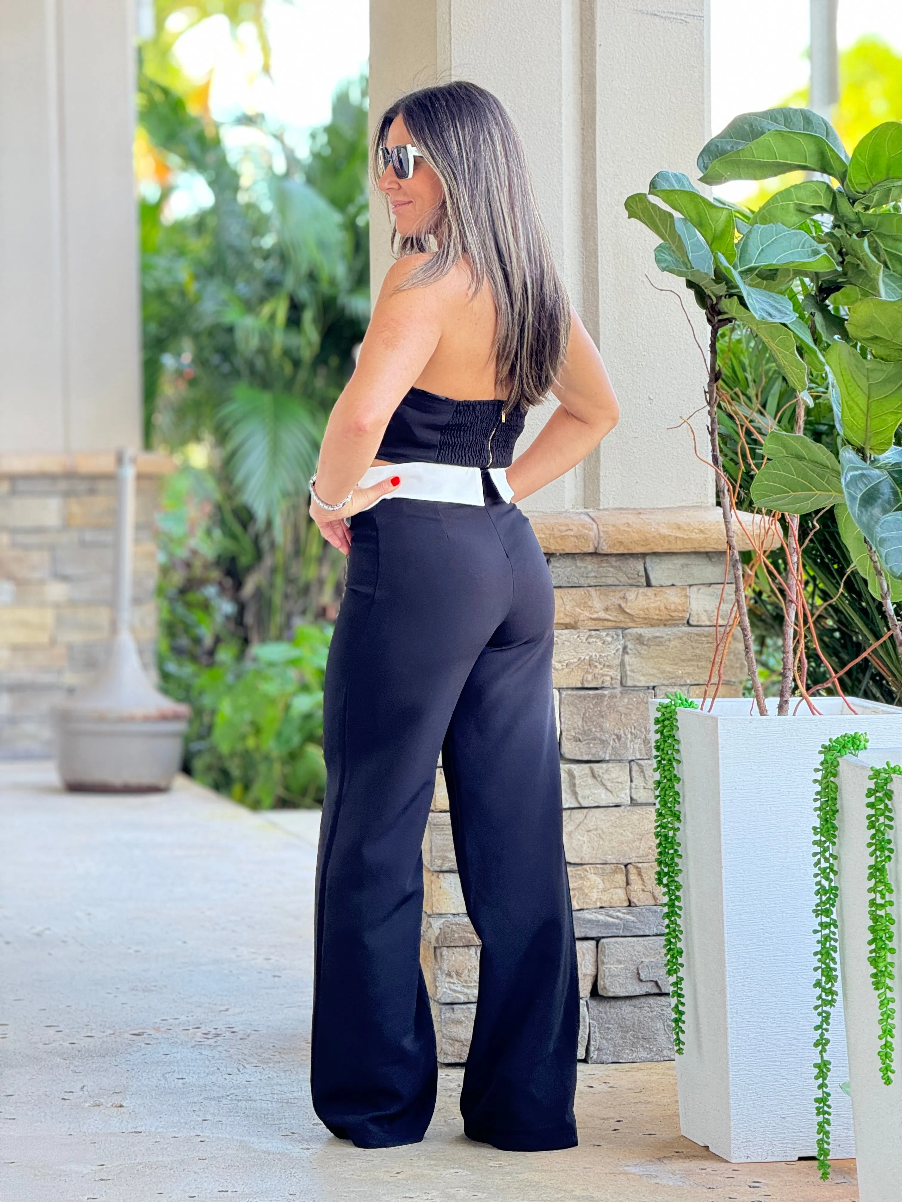 "Pia" Halter Crop Top And Doble Waistband Pants Set